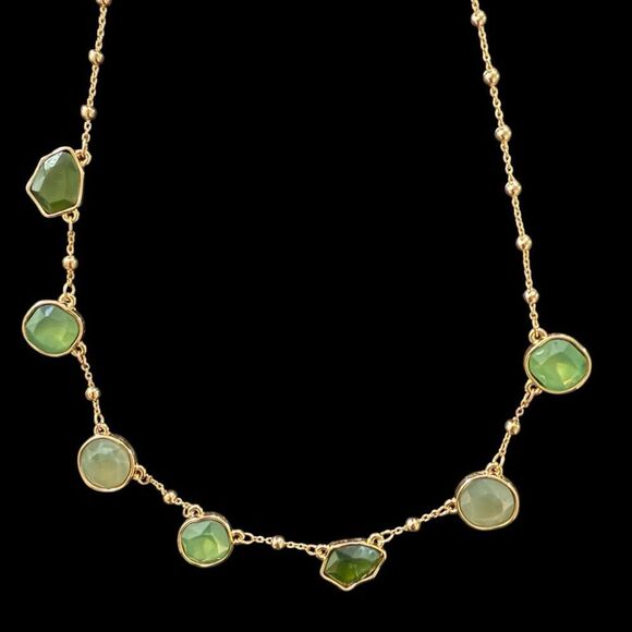 Style & Co Green Mixed Color Stone Gold-Tones Statement 16” Necklace - Picture 2 of 4